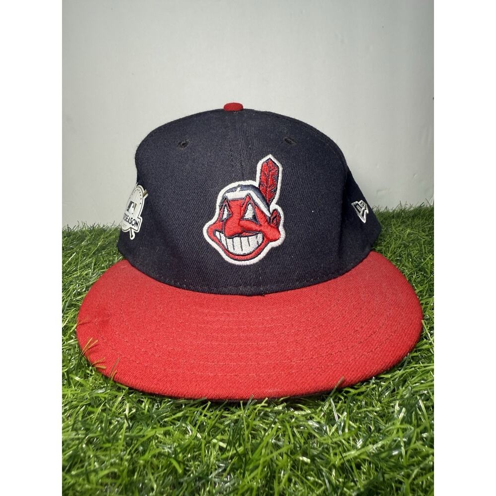 RARE Cleveland Indians 2017 Postseason 59FIFTY Hat 7 1/4 Chief Wahoo On-Field Ca